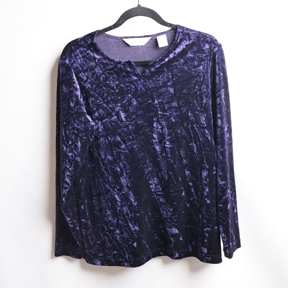 VTG Purple Crushed Velvet Long Sleeve Top S Castle Core Ren Faire Gothic Witchy